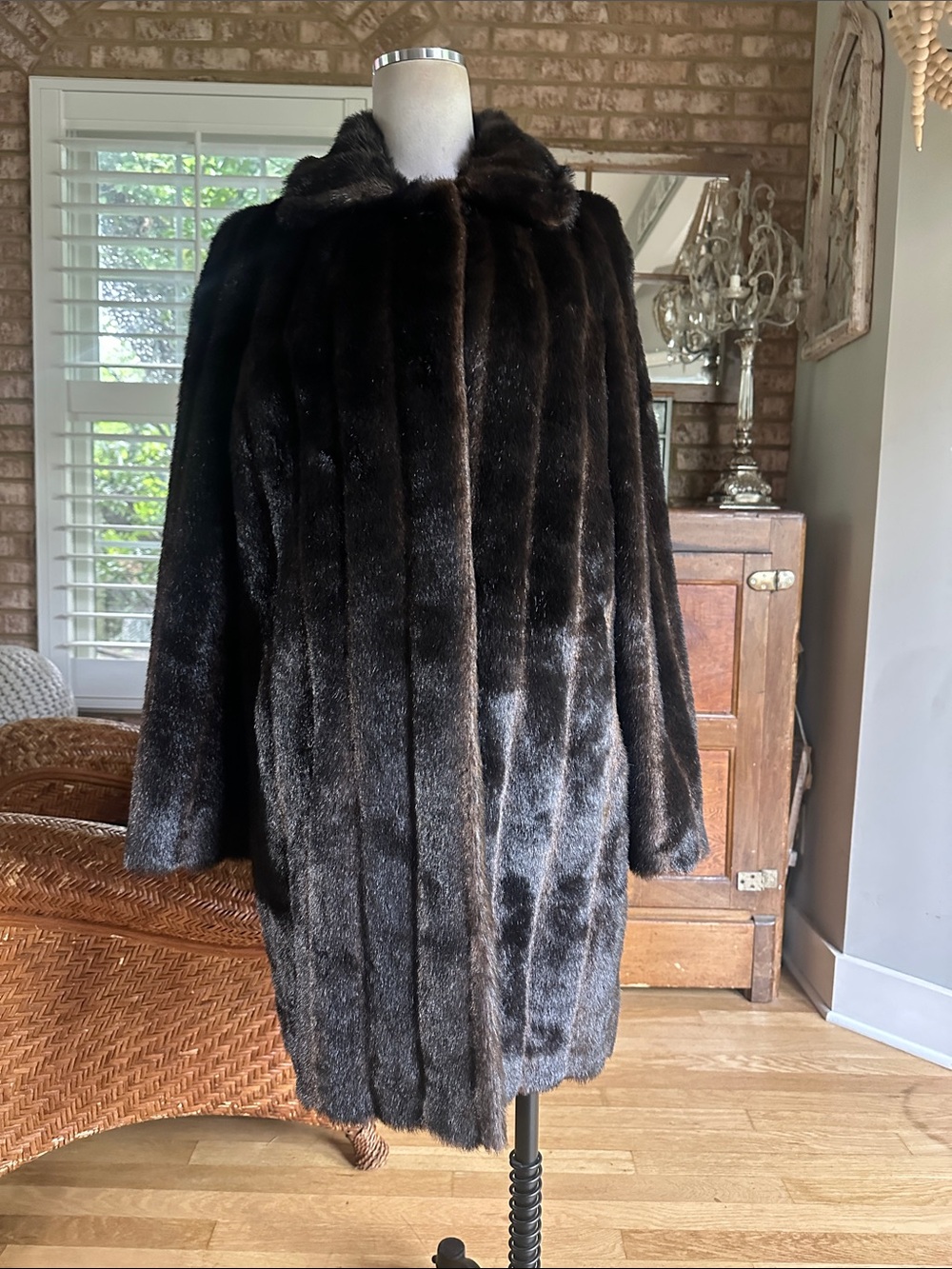 GALLERY DARK BROWN FAUX FUR JACKET LARGE EXCELLENT